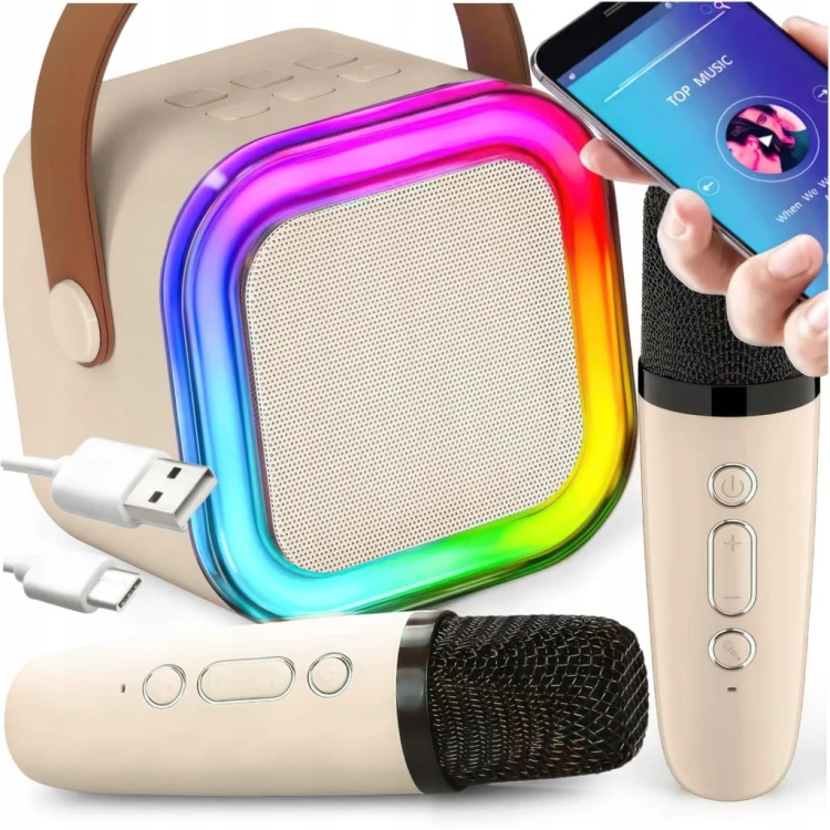ZESTAW KARAOKE 2 MIKROFONY + GŁOŚNIK BEZPRZEWODOWY BLUETOOTH SUPER DŹWIĘK