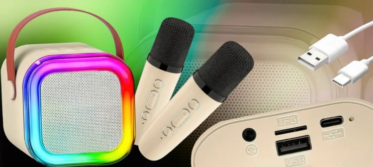 ZESTAW KARAOKE 2 MIKROFONY + GŁOŚNIK BEZPRZEWODOWY BLUETOOTH SUPER DŹWIĘK