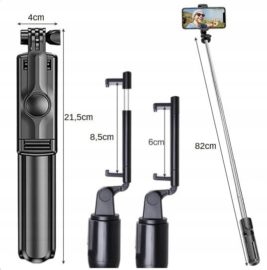 Statyw do Selfie Kijek Stick Tripod Uchwyt na Bluetooth do Telefonu + Pilot