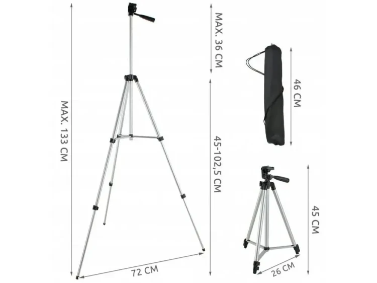 Statyw 133cm + Pilot Uchwyt na Telefon Kamerę Aparat Zestaw 4w1 Tripod