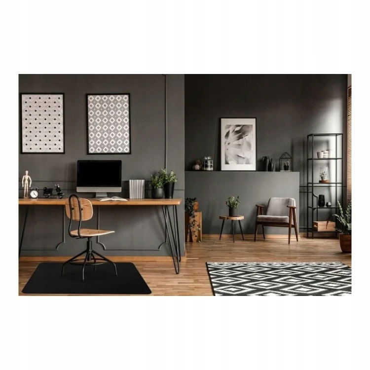 MATA OCHRONNA CZARNA PODKŁADKA POD FOTEL KRZESŁO NA PODŁOGĘ 140 x 100 CM