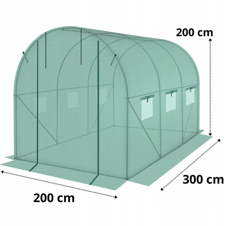 TUNEL FOLIOWY OGRODOWY SZKLARNIA ZE STELAŻEM 2x3m FOLIAK NAMIOT 6m² ZIELONY