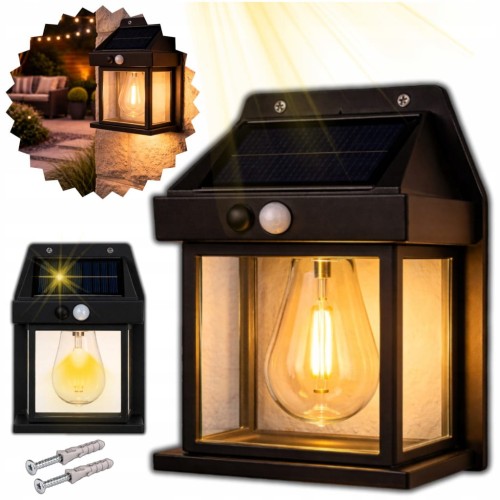 LAMPA SOLARNA OGRODOWA KINKIET ELEWACYJNY OGRÓD LED CZUJNIK RUCHU ZMIERZCHU