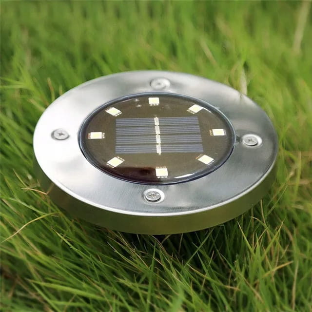 LAMPKI SOLARNE OGRODOWE LAMPY LED DYSKI GRUNTOWE WBIJANE NAJAZDOWE 8 SZTUK