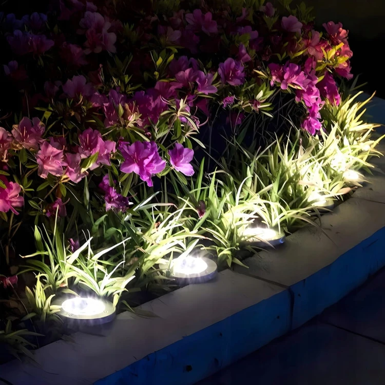 LAMPKI SOLARNE OGRODOWE LAMPY LED DYSKI GRUNTOWE WBIJANE NAJAZDOWE 8 SZTUK