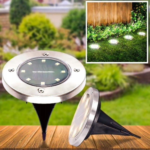 LAMPKI SOLARNE OGRODOWE LAMPY LED DYSKI GRUNTOWE WBIJANE NAJAZDOWE 12 SZTUK