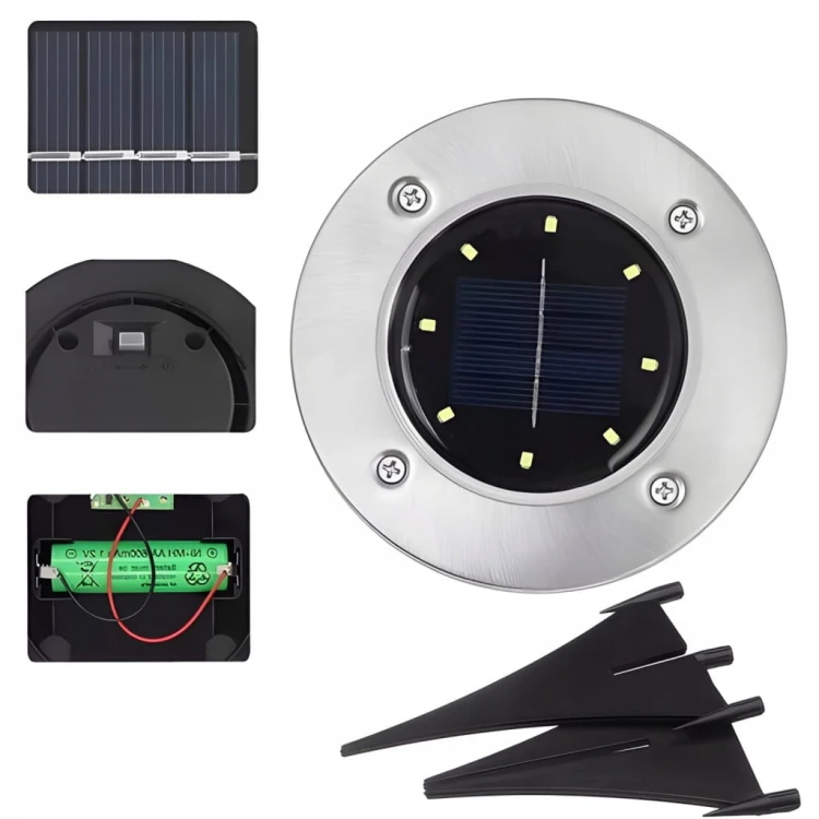 LAMPKI SOLARNE OGRODOWE LAMPY LED DYSKI GRUNTOWE WBIJANE NAJAZDOWE 12 SZTUK