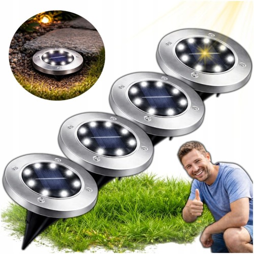 LAMPKI SOLARNE OGRODOWE LAMPY LED DYSKI GRUNTOWE WBIJANE NAJAZDOWE ŚWIECĄCE