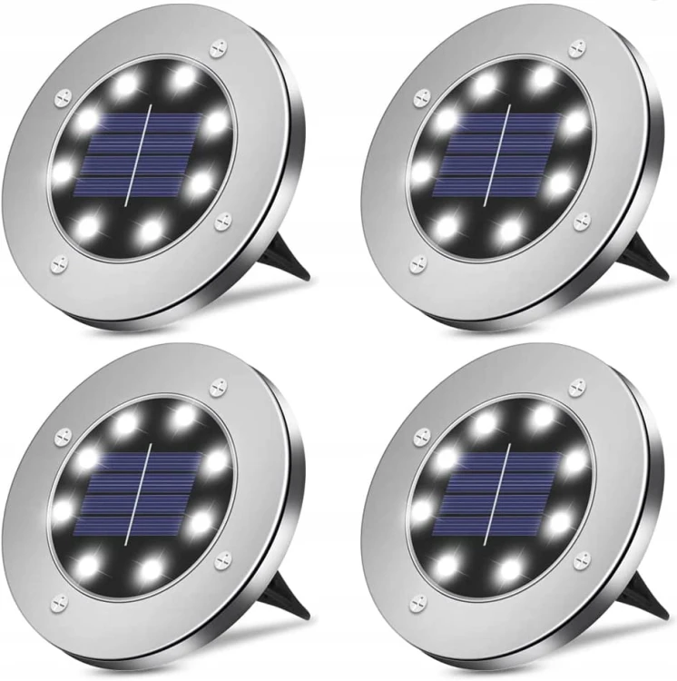 LAMPKI SOLARNE OGRODOWE LAMPY LED DYSKI GRUNTOWE WBIJANE NAJAZDOWE ŚWIECĄCE