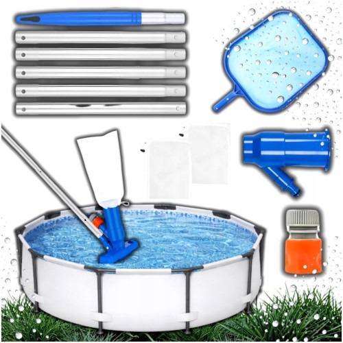 ZESTAW BASENOWY ODKURZACZ DO CZYSZCZENIA DNA BASENU JACUZZI SIATKA +KIJ 4W1