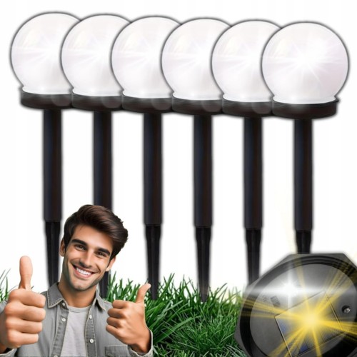 6x KULA SOLARNA LAMPA LED OGRODOWA WBIJANA BIAŁA 36 CM KULE OGRODOWE LAMPKI