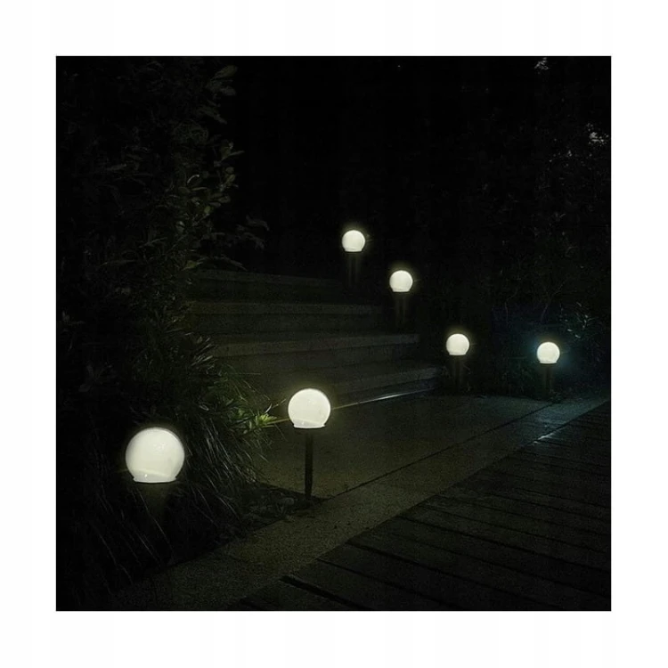 6x KULA SOLARNA LAMPA LED OGRODOWA WBIJANA BIAŁA 36 CM KULE OGRODOWE LAMPKI