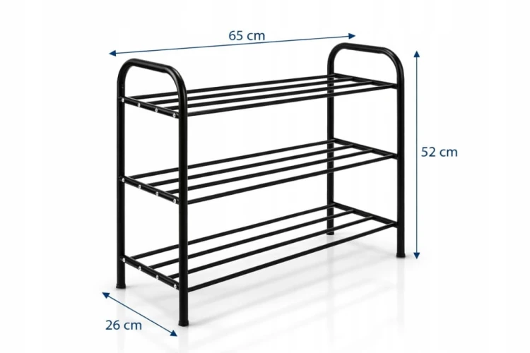 MOCNY STYLOWY REGAŁ PÓŁKA SZAFKA NA BUTY 3 POZIOMOWA METALOWY 65x52x26 CM