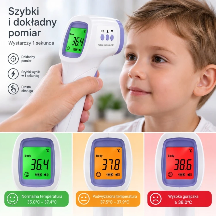 TERMOMETR BEZDOTYKOWY NA PODCZERWIEŃ DLA DZIECI I DOROSŁYCH 3G ELEKTRYCZNY