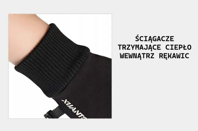 RĘKAWICZKI ZIMOWE DOTYKOWE SPORTOWE DO BIEGANIA OCIEPLANE WODOODPORNE BLACK