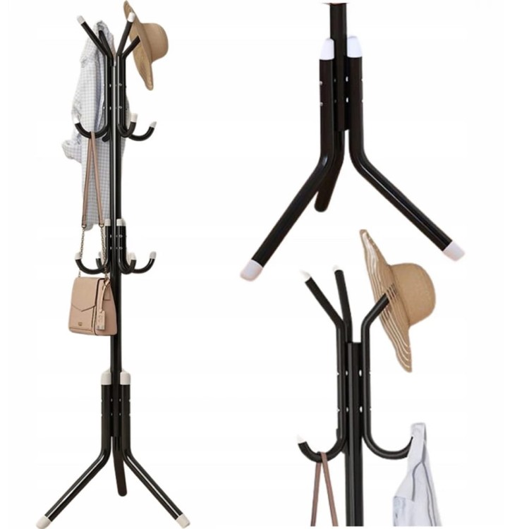 Wieszak Stojak Podłogowy na Ubrania Stojący Loft na Kurtki Ubrania Czarny