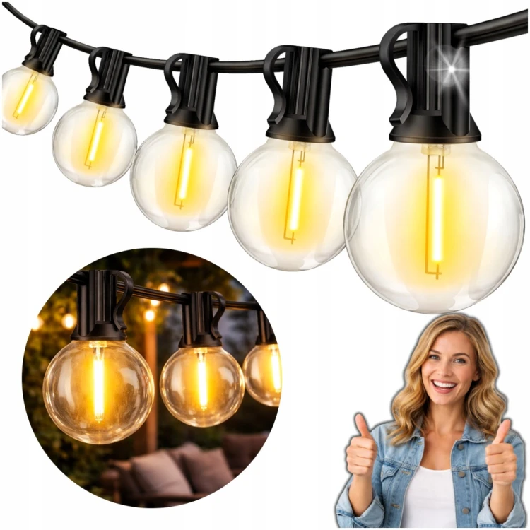 GIRLANDA LED OGRODOWA NA LAMPKI ŚWIETLNA ŻARÓWKA WODOSZCZELNA ŁAŃCUCH 20 M