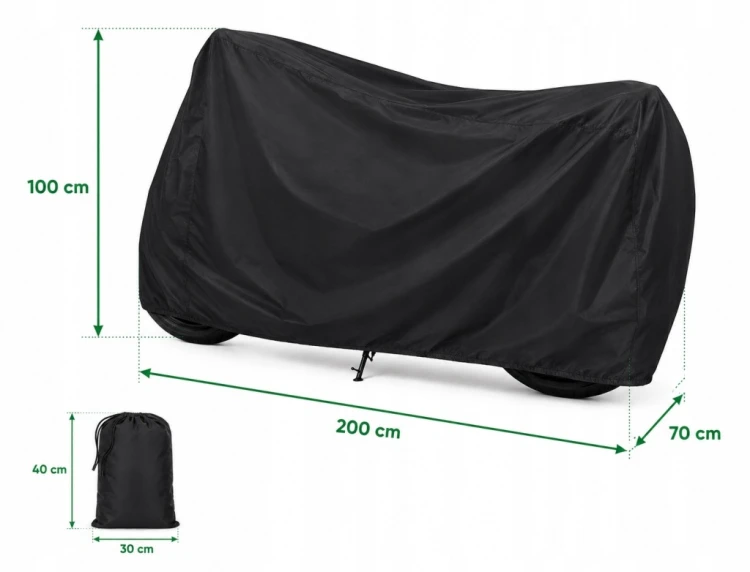 POKROWIEC NA ROWER MOTOR SKUTER WODOODPORNY 200x110x70cm CZARNY DUŻY KLAMRA