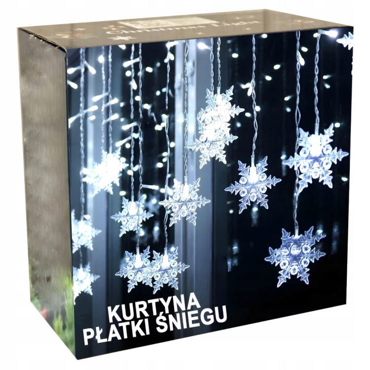 KURTYNA ŚWIETLNA LED girlanda PŁATKI ŚNIEGU lampki na okno świąteczne 3 m