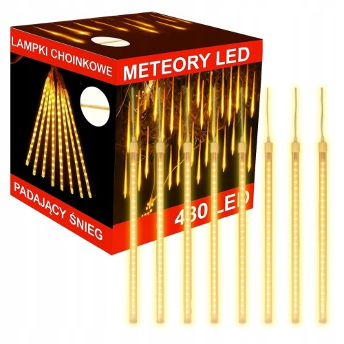 LAMPKI ZEWNĘTRZNE SOPLE LED 480 50CM x10 PADAJĄCY ŚNIEG METEORY KURTYNA