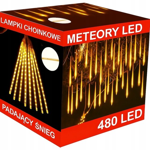 LAMPKI ZEWNĘTRZNE SOPLE LED 480 50CM x10 PADAJĄCY ŚNIEG METEORY KURTYNA