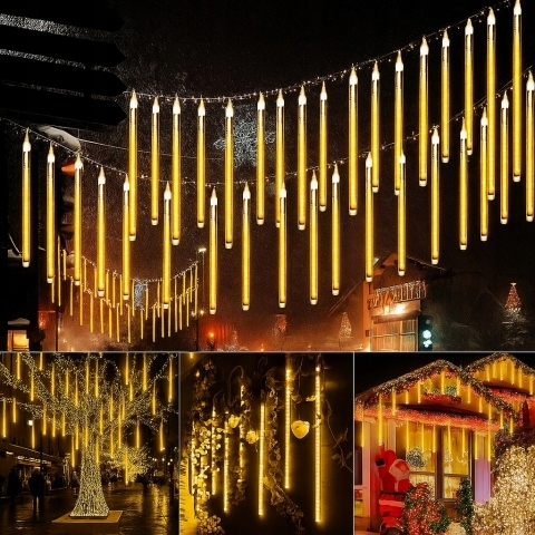 LAMPKI ZEWNĘTRZNE SOPLE LED 480 50CM x10 PADAJĄCY ŚNIEG METEORY KURTYNA