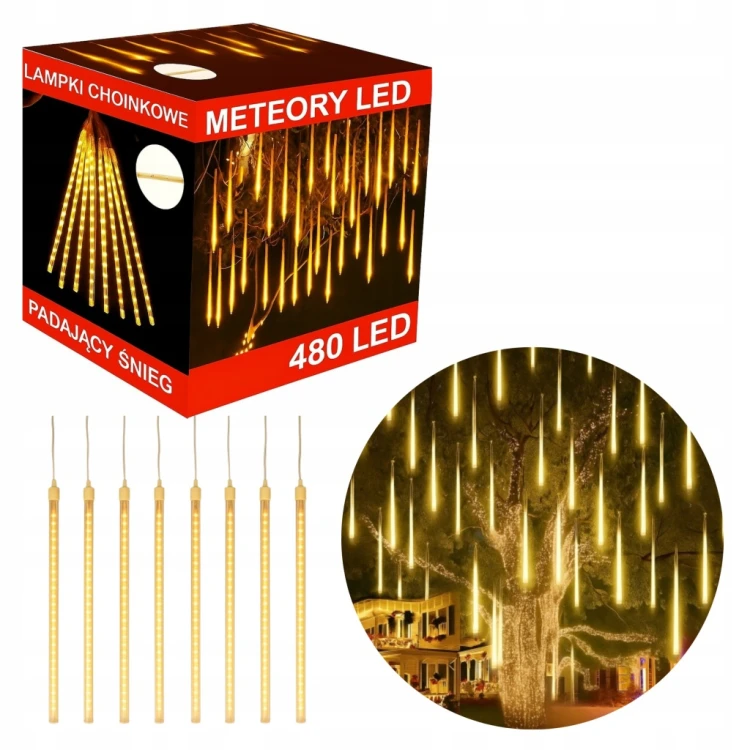LAMPKI ZEWNĘTRZNE SOPLE LED 480 50CM x10 PADAJĄCY ŚNIEG METEORY KURTYNA