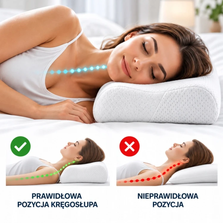PODUSZKA ORTOPEDYCZNA DO SPANIA NA BOKU I PLECACH PROFILOWANA PIANKA MEMORY