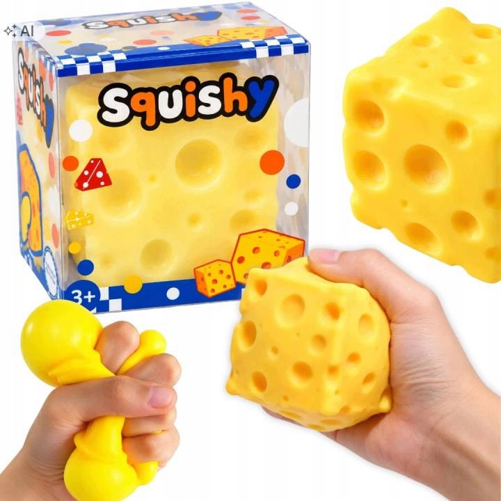 Gniotek Kostka Sera 5 cm Squishy Wazelinowy Antystresowy Sensoryczny Ser