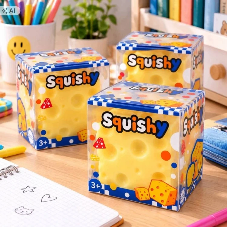 Gniotek Kostka Sera 5 cm Squishy Wazelinowy Antystresowy Sensoryczny Ser