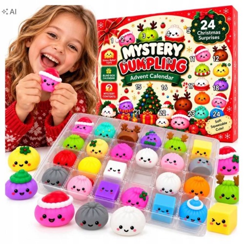 KALENDARZ ADWENTOWY SQUISHY 24 GNIOTKI DUMPLING ZABAWKI PREZENT ŚWIĘTA