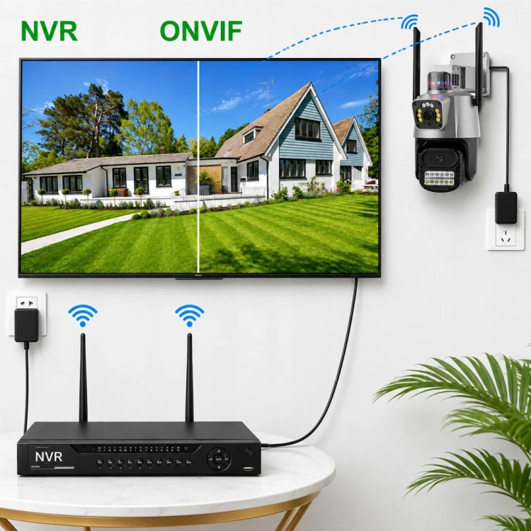 Kamera Podwójna Wifi Zewnętrzna Wewnętrzna Obrotowa Smart Detekcja Alarm IP
