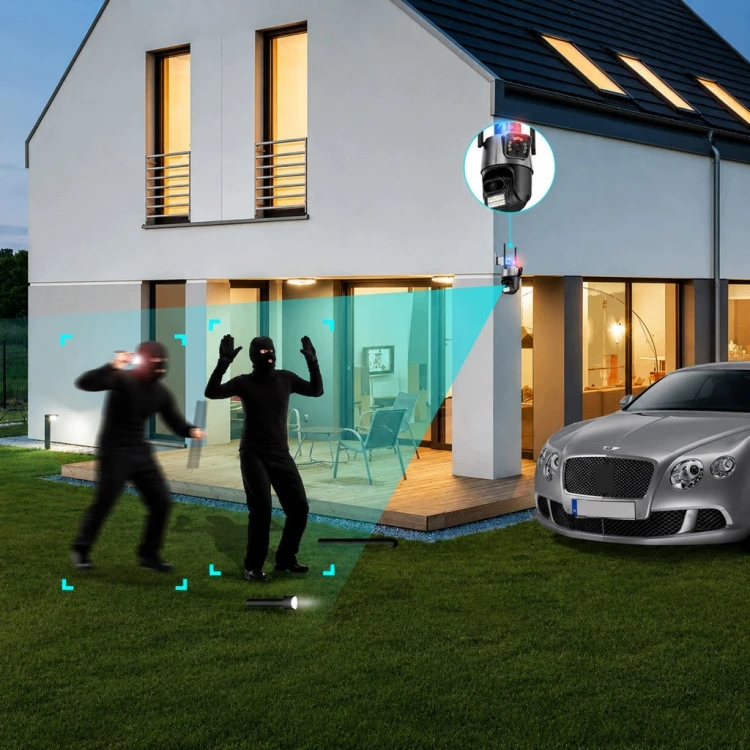 Kamera Podwójna Wifi Zewnętrzna Wewnętrzna Obrotowa Smart Detekcja Alarm IP