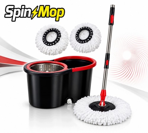 Mop Obrotowy Rotacyjny z Wiadrem 14L 2 Wkłady Mikrofibra Wirnik Metalowy