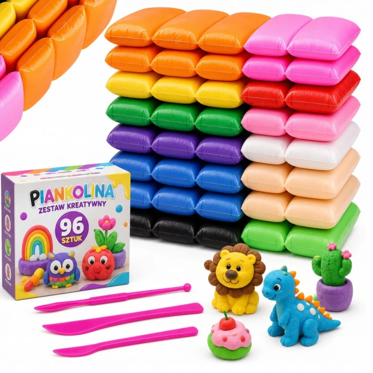 CIASTOLINA PLASTELINA PIANKOLINA GLINA POLIMEROWA MAGICZNA PIANKOWA 96 SZT