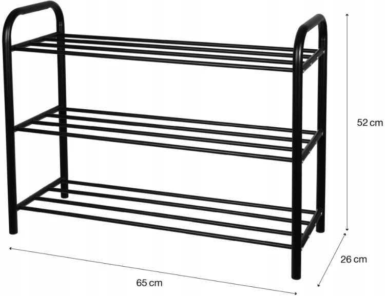 MOCNY STYLOWY REGAŁ PÓŁKA SZAFKA NA BUTY 3 POZIOMOWA METALOWY 65x52x26 CM