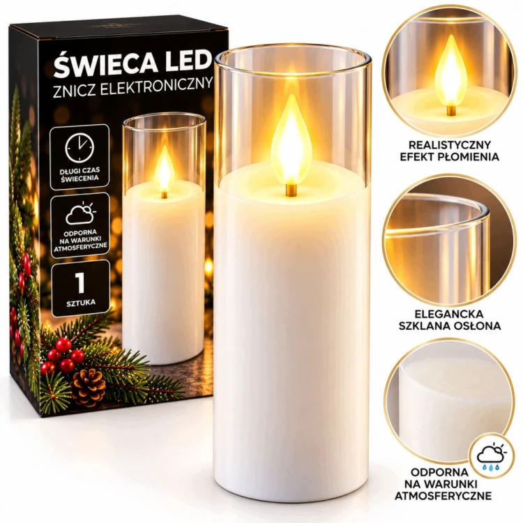 ŚWIECZKA ELEKTRYCZNA WKŁAD DO ZNICZY NA BATERIE TUBA EFEKT PŁOMIENIA 15 CM