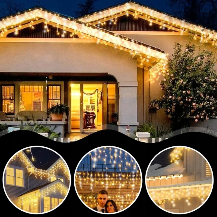 SOPLE 500 LED KURTYNA ŚWIETLNA LAMPKI ZEWNĘTRZNE FLASH Białe Ciepłe 25 M