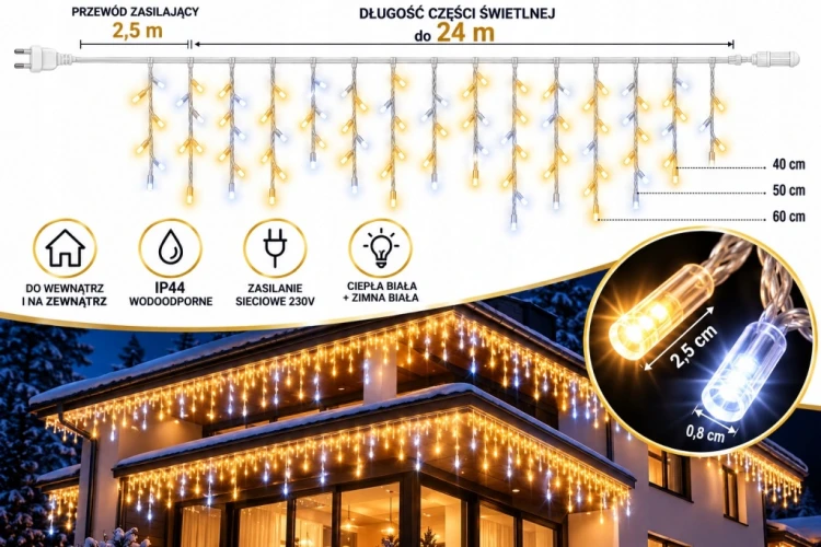 SOPLE 500 LED KURTYNA ŚWIETLNA LAMPKI ZEWNĘTRZNE FLASH Białe Ciepłe 25 M