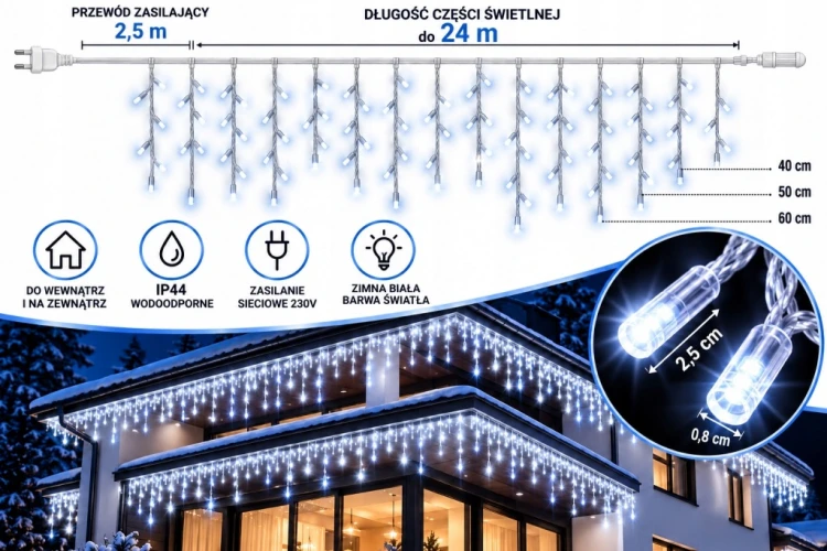 SOPLE 500 LED KURTYNA ŚWIETLNA LAMPKI ZEWNĘTRZNE IP44 FLASH Białe Zimne 25M