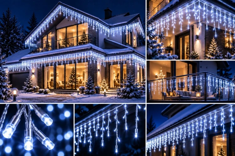 SOPLE 500 LED KURTYNA ŚWIETLNA LAMPKI ZEWNĘTRZNE IP44 FLASH Białe Zimne 25M