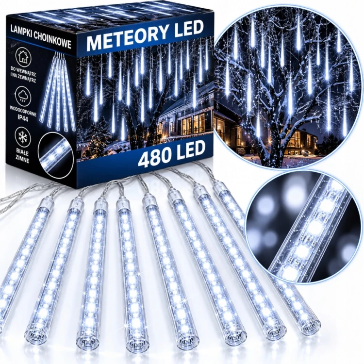 LAMPKI ZEWNĘTRZNE SOPLE LED 480 50 CM x 10 PADAJĄCY ŚNIEG METEORY KURTYNA