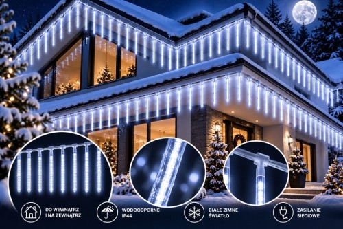 LAMPKI ZEWNĘTRZNE SOPLE LED 480 50 CM x 10 PADAJĄCY ŚNIEG METEORY KURTYNA
