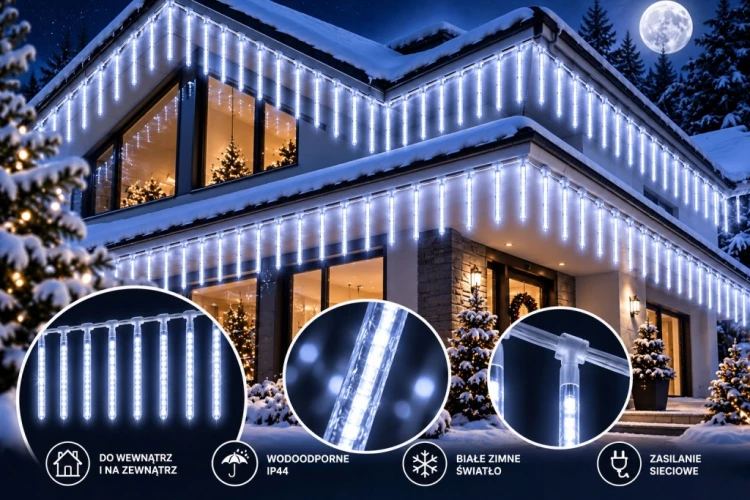 LAMPKI ZEWNĘTRZNE SOPLE LED 480 50 CM x 10 PADAJĄCY ŚNIEG METEORY KURTYNA