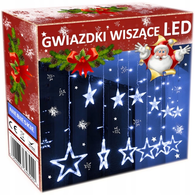 KURTYNA ŚWIETLNA LED GWIAZDKI Lampki Świąteczne Choinkowe Girlanda Na Okno