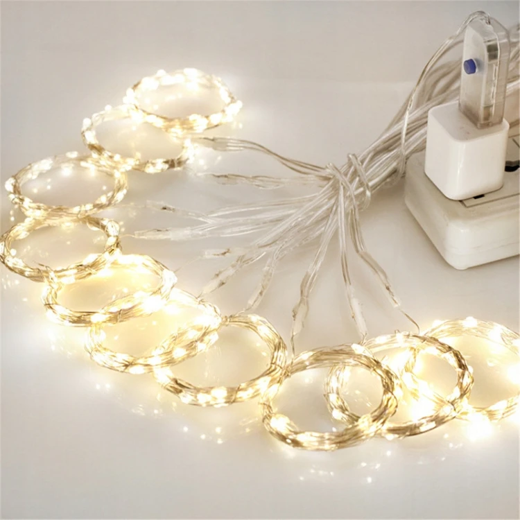 KURTYNA ŚWIETLNA LAMPKI NA DRUCIKU GIRLANDA BIAŁE CIEPŁE 300 LED 3x3 METRY