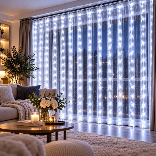 KURTYNA ŚWIETLNA NA OKNO 300 LED 3x3 LAMPKI ŚWIĄTECZNE CHOINKOWE GIRLANDA