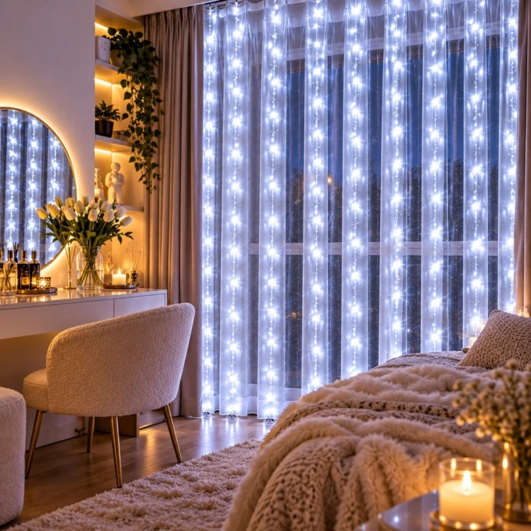 KURTYNA ŚWIETLNA NA OKNO 300 LED 3x3 LAMPKI ŚWIĄTECZNE CHOINKOWE GIRLANDA