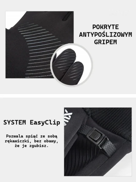 RĘKAWICZKI ZIMOWE DOTYKOWE SPORTOWE DO BIEGANIA OCIEPLANE WODOODPORNE BLACK