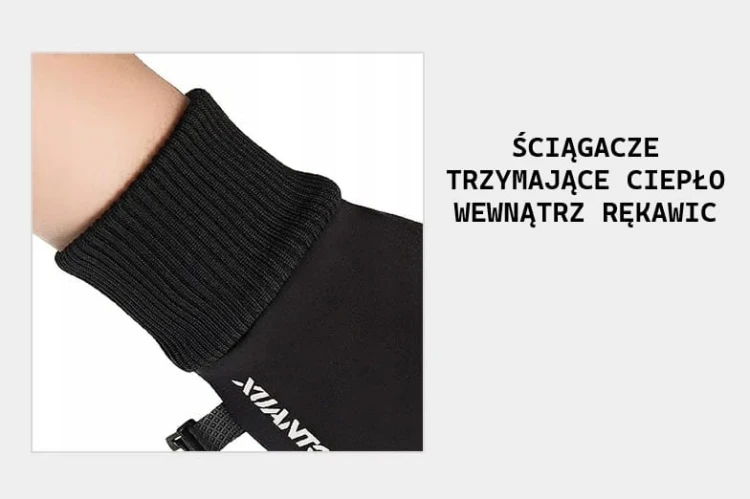 RĘKAWICZKI ZIMOWE DOTYKOWE SPORTOWE DO BIEGANIA OCIEPLANE WODOODPORNE BLACK